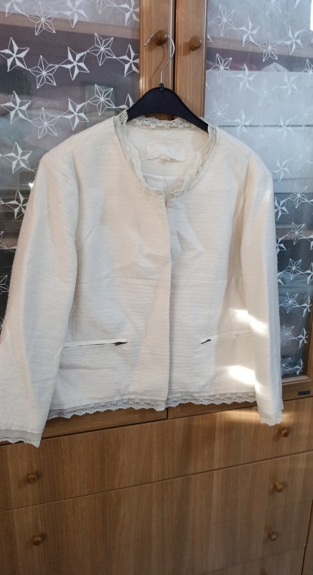 Düğmeli Keten Kadın Ceket Beyaz - Görsel 3