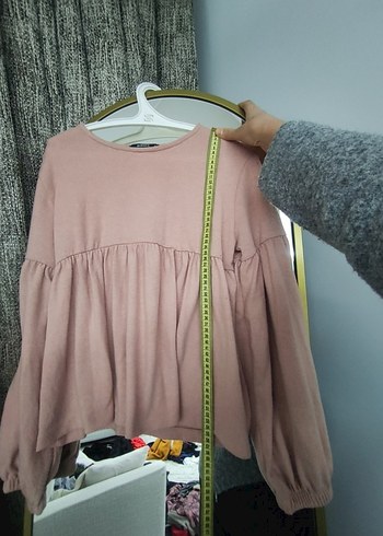 Kadın kiremit rengi ve pudra pileli  bluz - Görsel 3