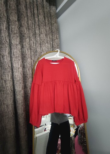 Kadın kiremit rengi ve pudra pileli  bluz - Görsel 6