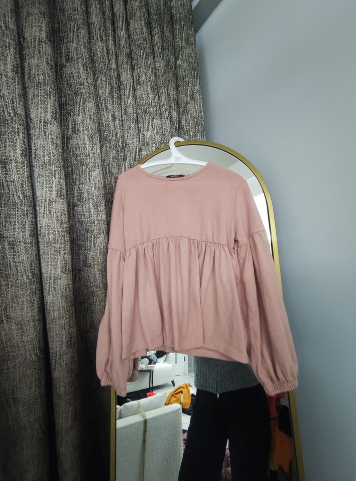 Kadın kiremit rengi ve pudra pileli  bluz - Görsel 2