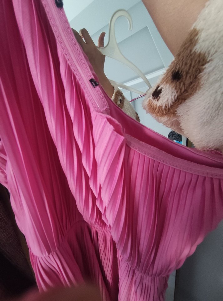 Pembe Pileli Mini Tek kol Elbise - Görsel 4