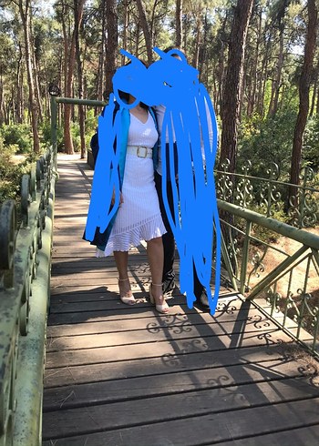 Beyaz V Yakalı  Midi Elbise - Görsel 3