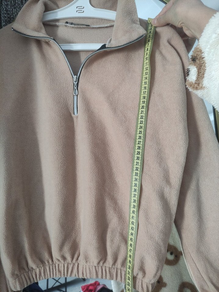 Kadın Bej Yarım Fermuarlı Sweatshirt - Görsel 3