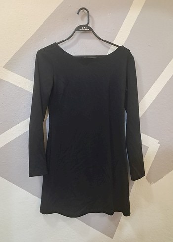 Siyah Uzun Kollu Tek Renk elbise - Görsel 5