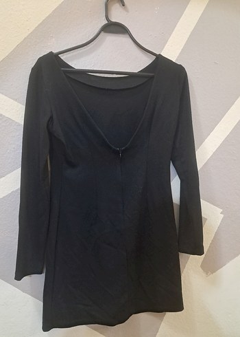 Siyah Uzun Kollu Tek Renk elbise - Görsel 4