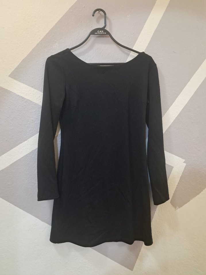 Siyah Uzun Kollu Tek Renk elbise - Görsel 5