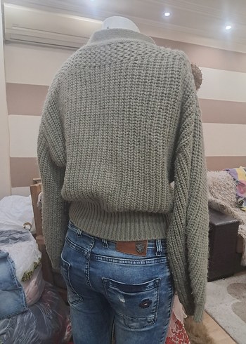 Gri Örgü Kadın Hırka - Görsel 2