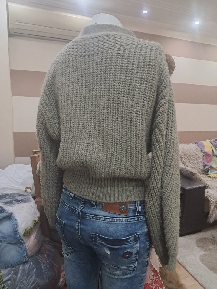 Gri Örgü Kadın Hırka - Görsel 2