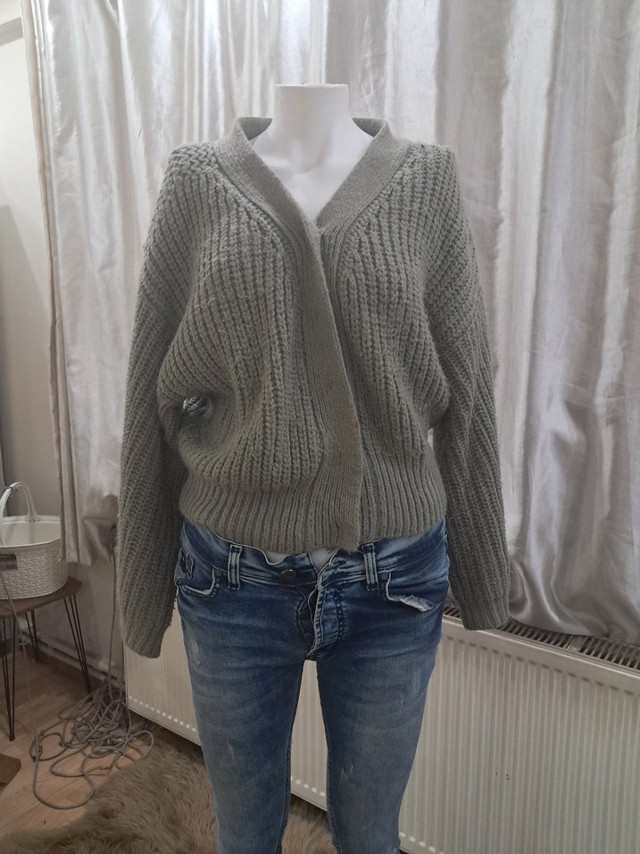 Gri Örgü Kadın Hırka - Görsel 5