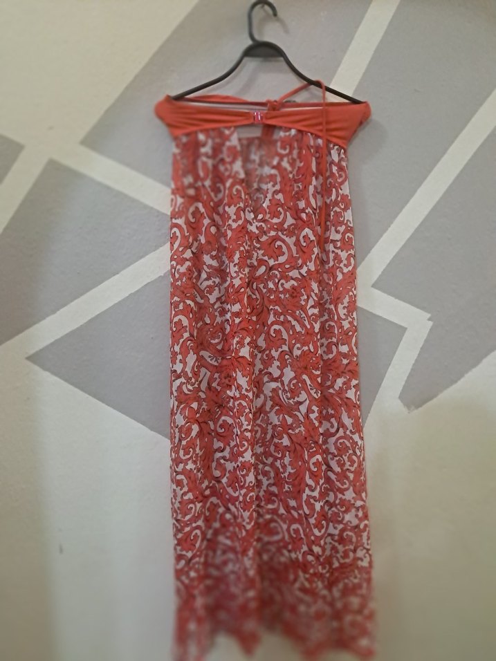 Kırmızı Straplez Uzun Bohem Elbise - Görsel 3