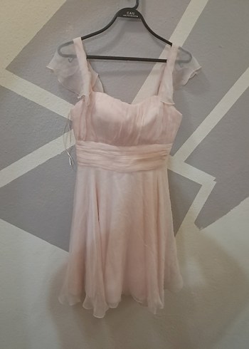 Bej Drapeli Midi Abiye Elbise - Görsel 6