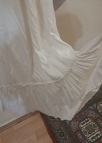 Beyaz Keten Straplez Uzun Elbise - Görsel 2