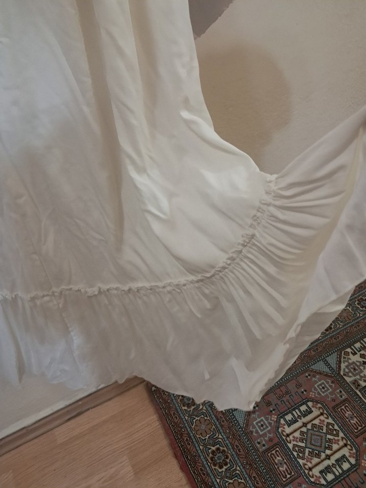 Beyaz Keten Straplez Uzun Elbise - Görsel 2