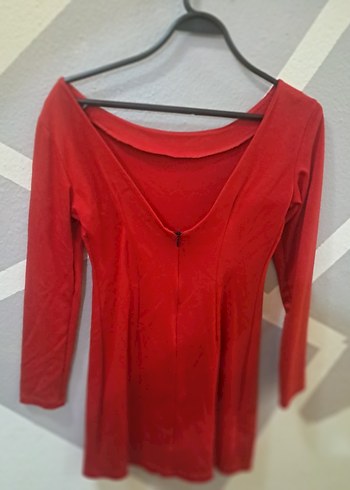 şık kırmızı sırt dekolteli mini elbise - Görsel 3