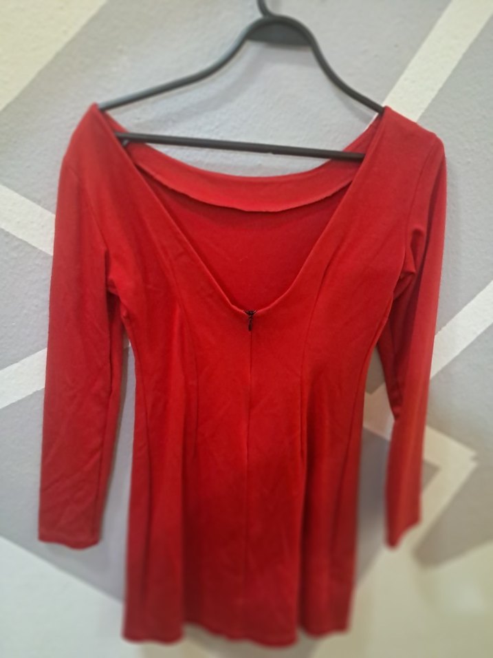 şık kırmızı sırt dekolteli mini elbise - Görsel 3