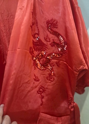 Kırmızı Uzun Salaş Kadın Sabahlık orjinal full el işi - Görsel 4