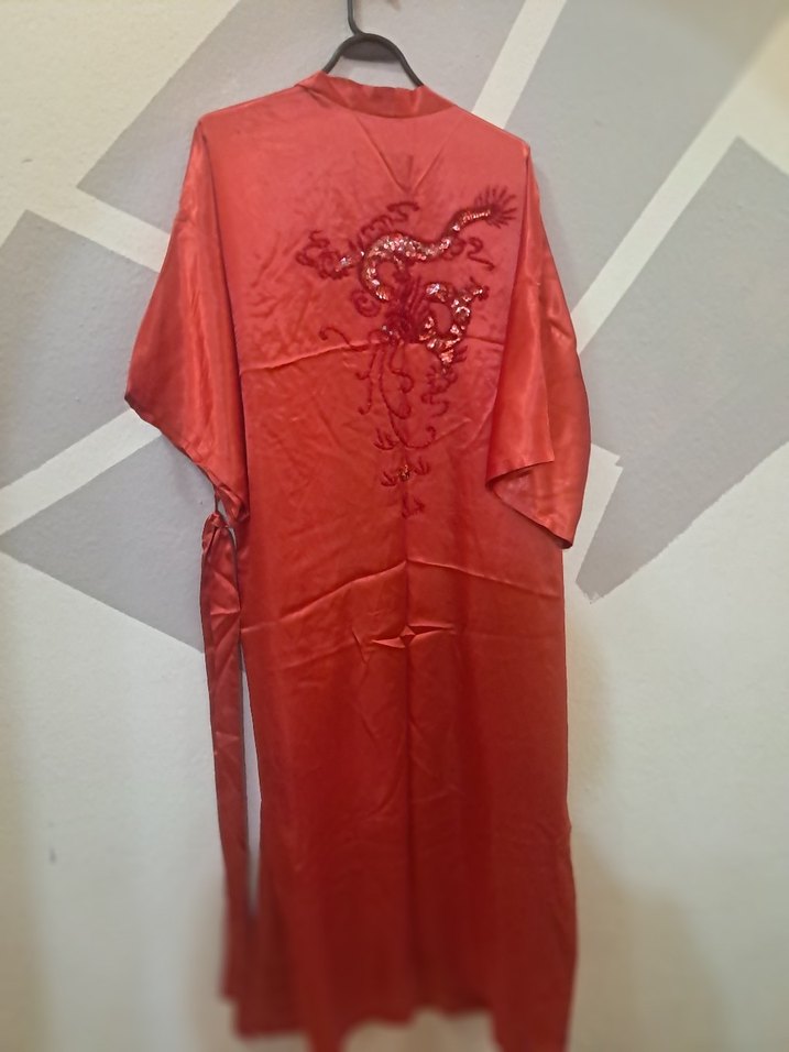 Kırmızı Uzun Salaş Kadın Sabahlık orjinal full el işi - Görsel 2
