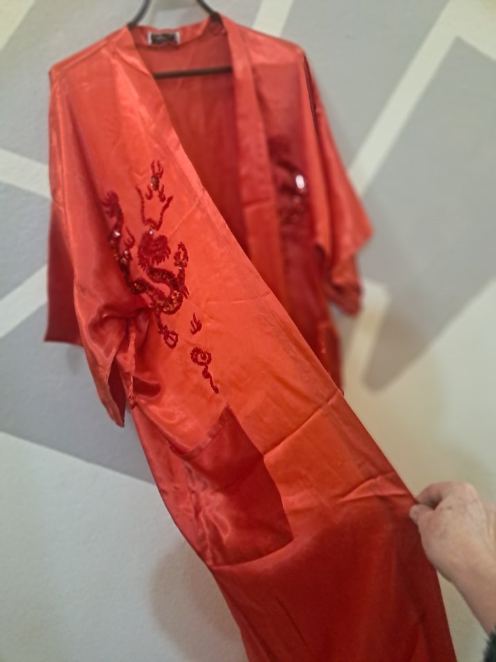 Kırmızı Uzun Salaş Kadın Sabahlık orjinal full el işi - Görsel 3