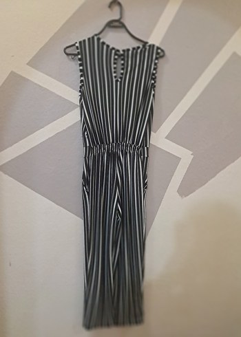 Kadın Siyah Çizgili Pilili Uzun Tulum - Görsel 6