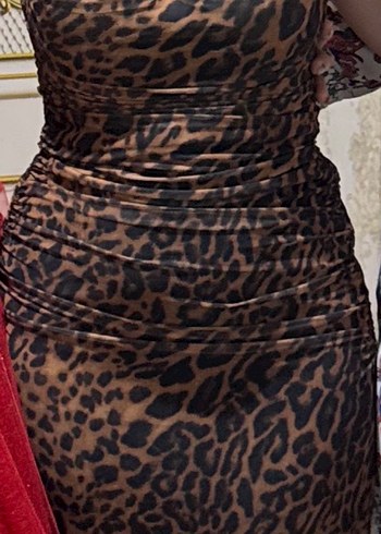 ZARA Markalı Leopar Desenli Uzun Kadın Elbise - Görsel 3