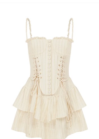 SAGAZA Markalı Korseli Dantel Detaylı Beyaz Mini Elbise - Görsel 7