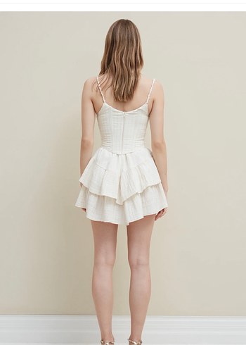 SAGAZA Markalı Korseli Dantel Detaylı Beyaz Mini Elbise - Görsel 6
