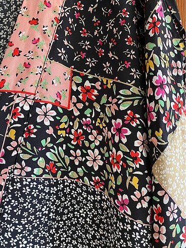 m Beden çeşitli Renk PATCHWORK DESENLİ KUŞAKLI UZUN KİMONO