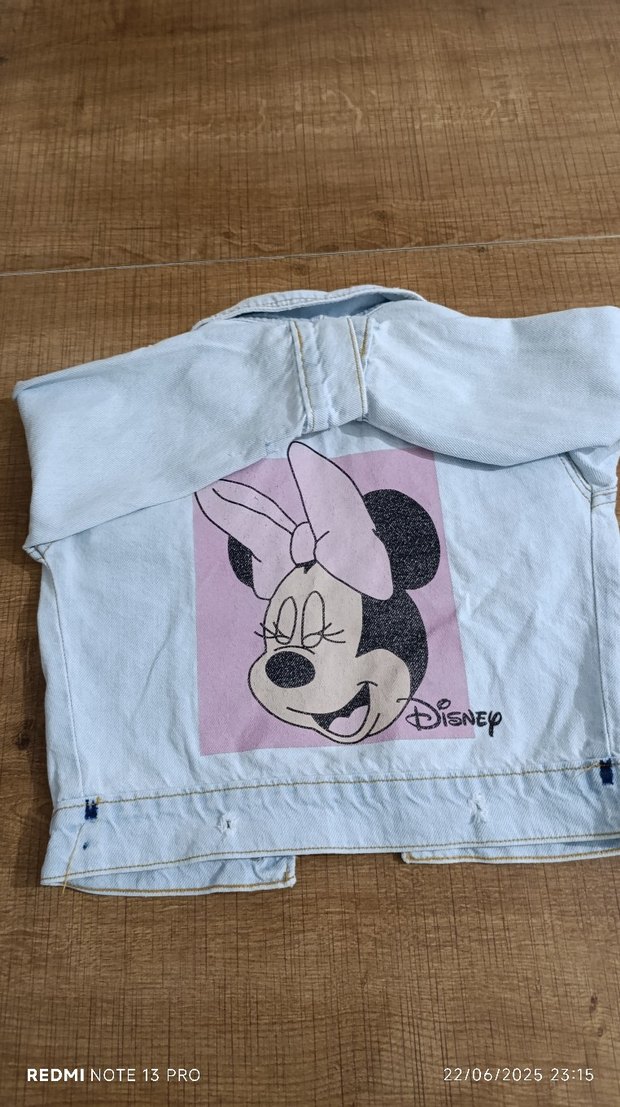 Kız Çocuk Mavi Denim Ceket Minnie Mouse Baskılı - Görsel 3