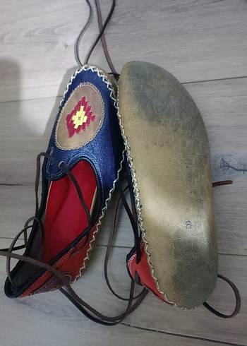 38,5 Beden mavi Renk Renkli Boncuklu Etnik Desenli Kadın Espadril