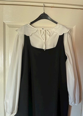 Siyah Beyaz Mini Jile elbise - Görsel 3