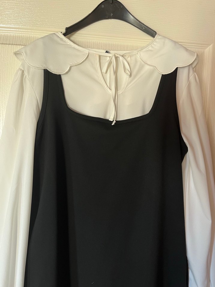 Siyah Beyaz Mini Jile elbise - Görsel 2