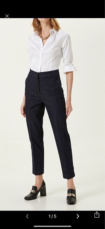 Network Lacivert Crop denim pantolon