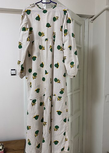 Bohem Uzun Kollu Beyaz Keten Elbise - Görsel 2