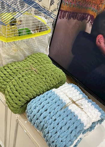 Mavi Gri Örgü Çocuk Battaniyesi - Görsel 2