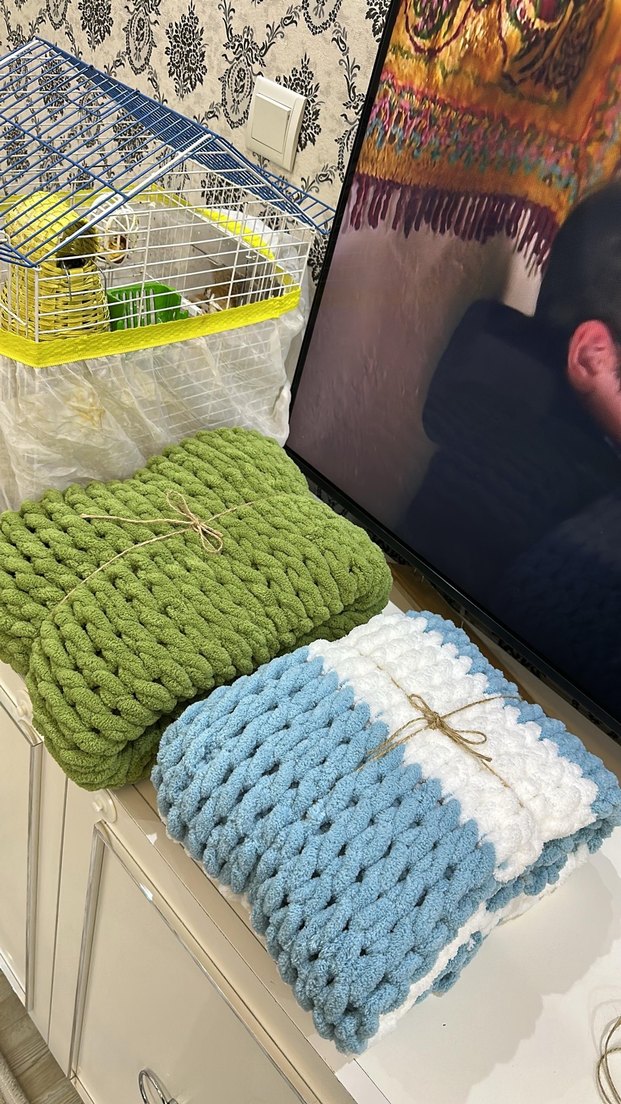 Mavi Gri Örgü Çocuk Battaniyesi - Görsel 2