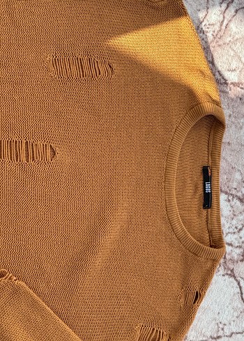 Bohem Tarz Kahverengi Örgü Kadın Kazak - Görsel 3