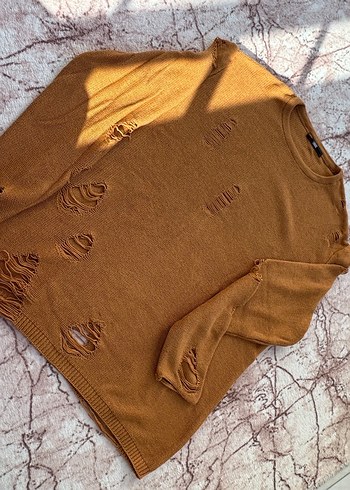 Bohem Tarz Kahverengi Örgü Kadın Kazak - Görsel 2