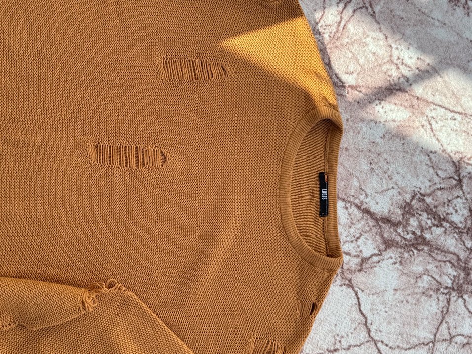 Bohem Tarz Kahverengi Örgü Kadın Kazak - Görsel 3