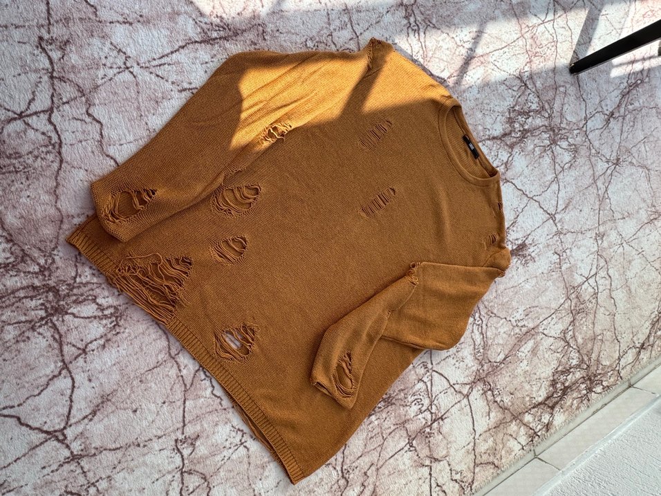 Bohem Tarz Kahverengi Örgü Kadın Kazak - Görsel 2