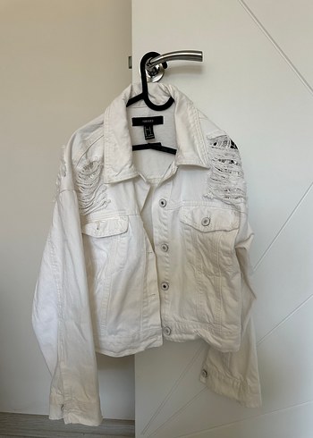 Beyaz Düğmeli Kadın Denim Ceket