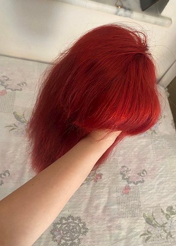 Gerçek Saç Peruk kızıl kahküllü - Görsel 4