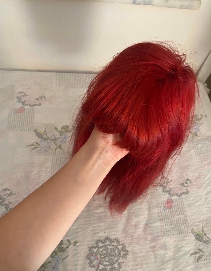 Gerçek Saç Peruk kızıl kahküllü - Görsel 3