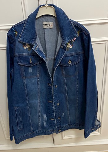 Mavi İşlemeli Uzun Kollu Kadın Kot Ceket - Görsel 2