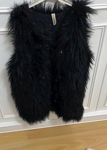 Siyah Kürklü Kolsuz Yün Yelek - Görsel 3