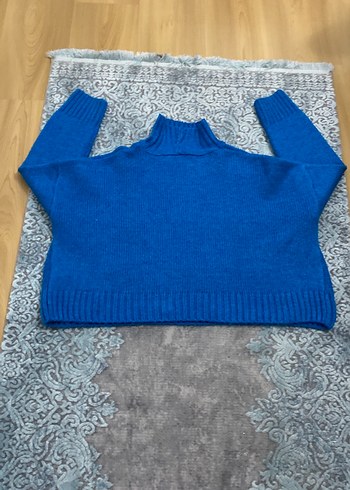 Mavi Boğazlı Örgü Kadın Kazak - Görsel 3