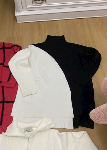 Kırmızı Kareli Uzun Kollu Triko Kadın Kazak - Görsel 2