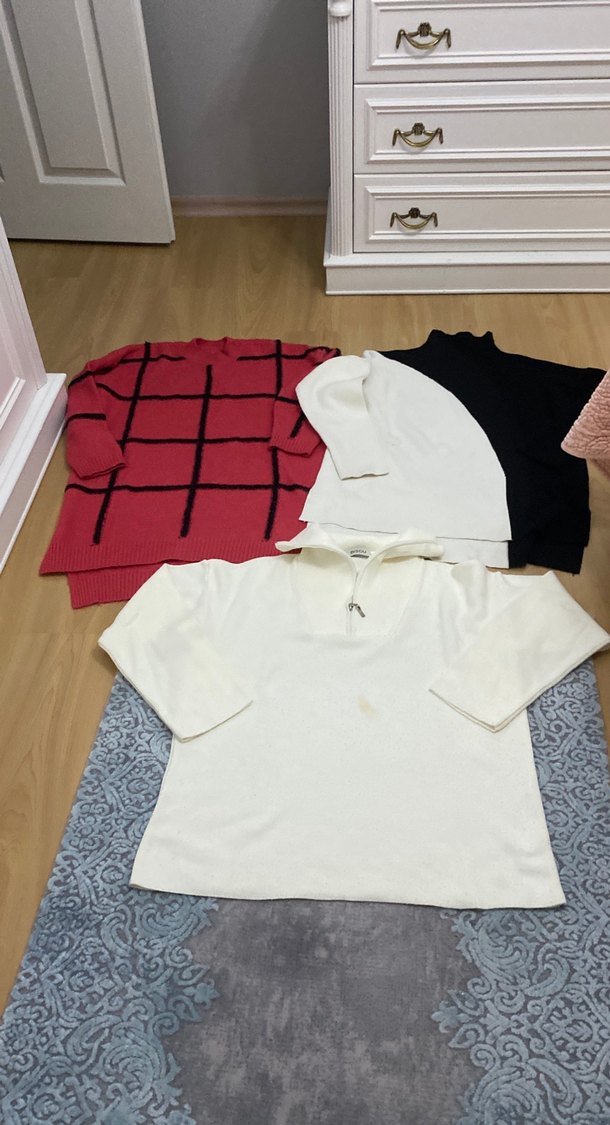 Kırmızı Kareli Uzun Kollu Triko Kadın Kazak - Görsel 5