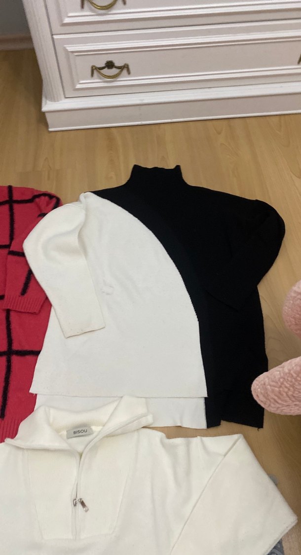 Kırmızı Kareli Uzun Kollu Triko Kadın Kazak - Görsel 2