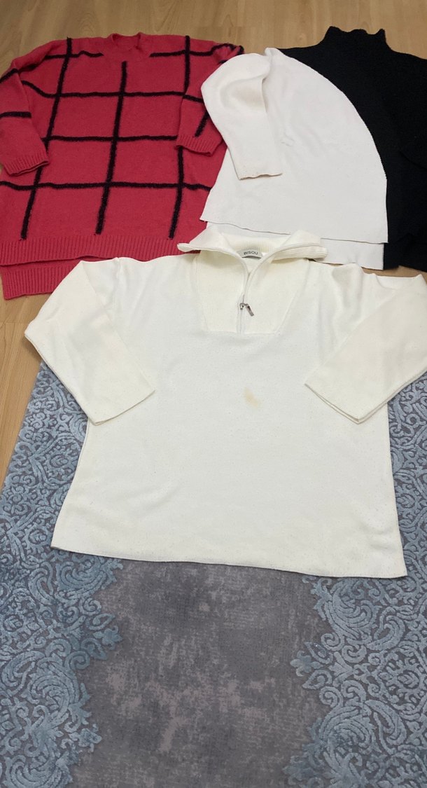 Kırmızı Kareli Uzun Kollu Triko Kadın Kazak - Görsel 3