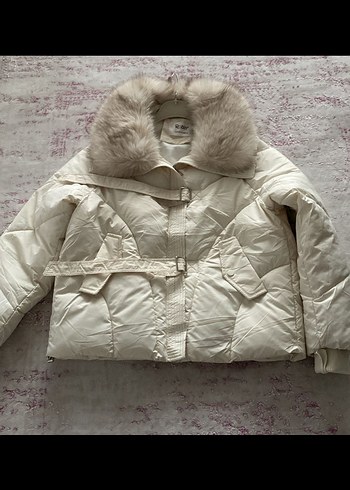 Kürklü Beyaz Kadın Kısa Kaban robin marka kullanilmadi - Görsel 5